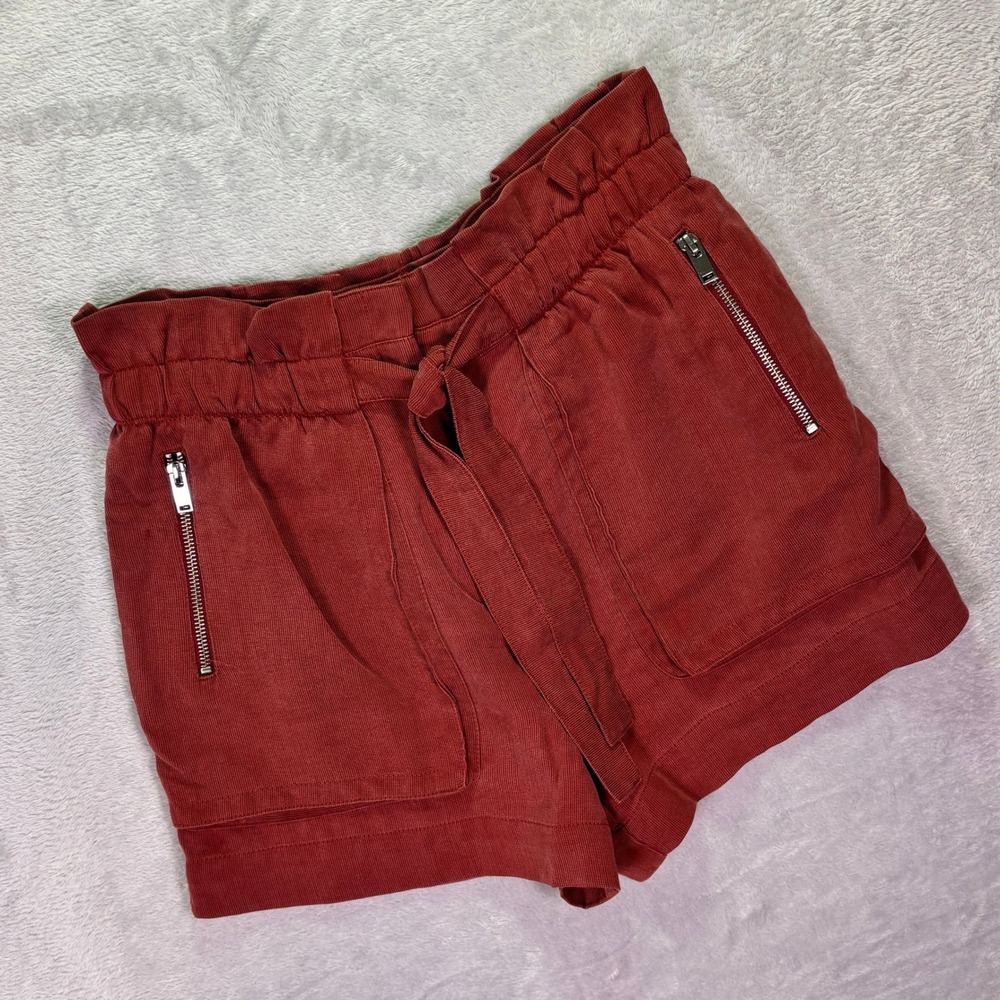 Zara Women Shorts Size M Burnt Orange Lyocell Paperbag Waist Zip Pocket Utility